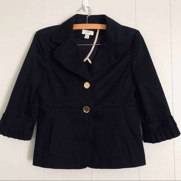 LOFT Jackets & Blazers - Loft black textured pleated gold button jacket